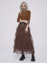 Chocolate Brown Ruched Tulle Maxi Skirt-SimpleModerne