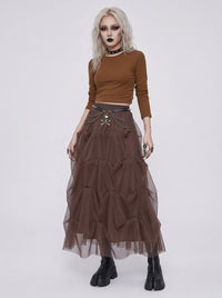 Chocolate Brown Ruched Tulle Maxi Skirt-SimpleModerne