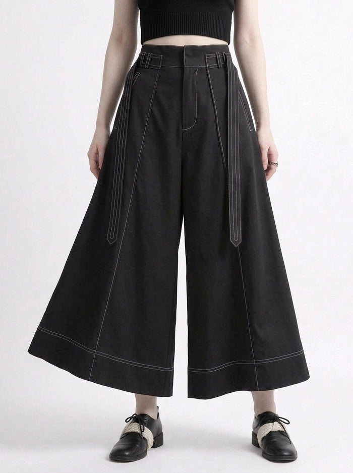 Wide-Leg Capri Culottes with Belt Detail-SimpleModerne