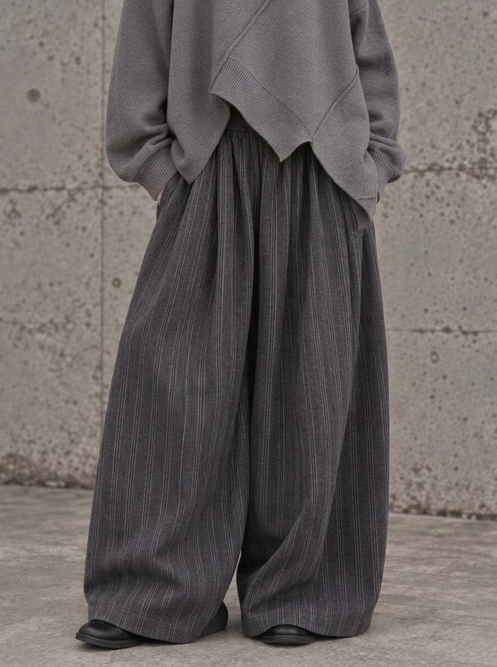 Charcoal Pinstripe Super Wide-Leg Trousers-SimpleModerne