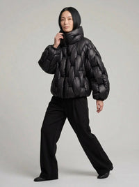 Black Woven Oversized Puffer Jacket