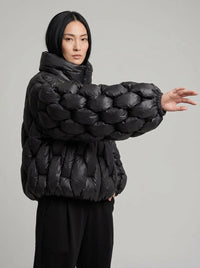 Black Woven Oversized Puffer Jacket