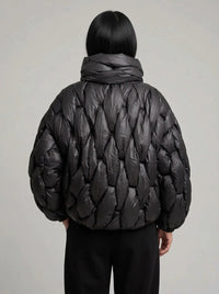 Black Woven Oversized Puffer Jacket