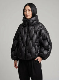 Black Woven Oversized Puffer Jacket