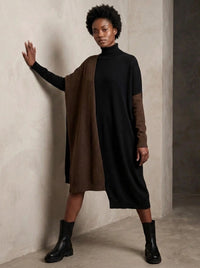 Black & Brown Asymmetric Oversized Turtleneck Pullover
