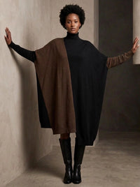 Black & Brown Asymmetric Oversized Turtleneck Pullover