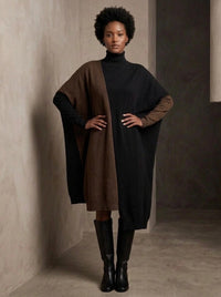 Black & Brown Asymmetric Oversized Turtleneck Pullover