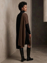 Black & Brown Asymmetric Oversized Turtleneck Pullover
