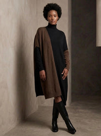 Black & Brown Asymmetric Oversized Turtleneck Pullover