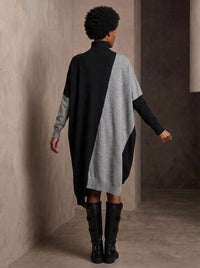 Black & Grey Asymmetric Oversized Turtleneck Pullover-SimpleModerne
