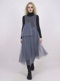 Cobalt Blue Mesh Asymmetric Layered Midi Dress