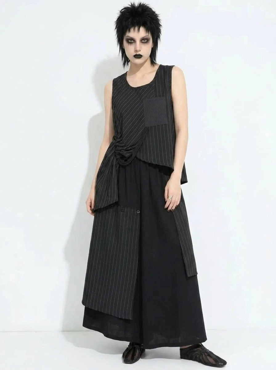 Asymmetrical Pinstripe Draped Top-SimpleModerne