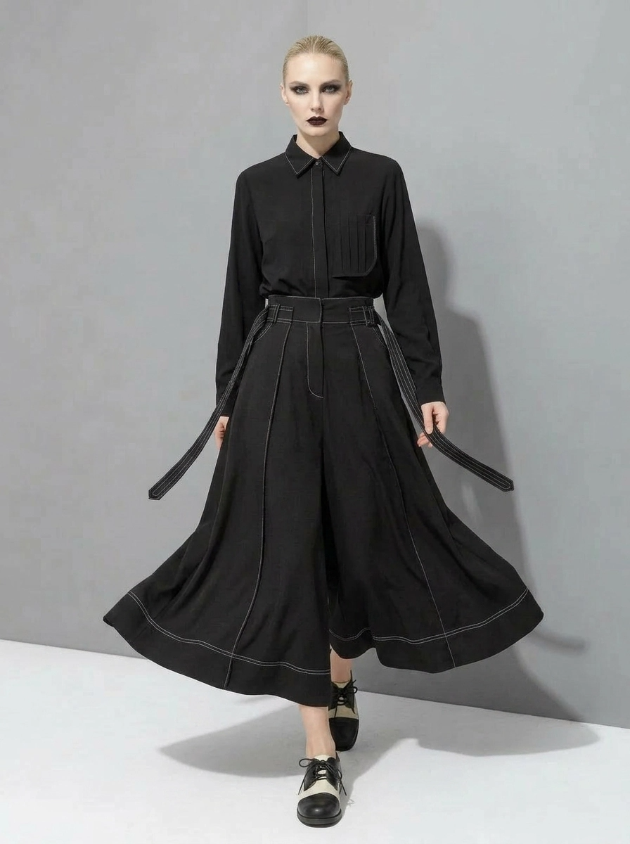 Wide-Leg Capri Culottes with Belt Detail-SimpleModerne