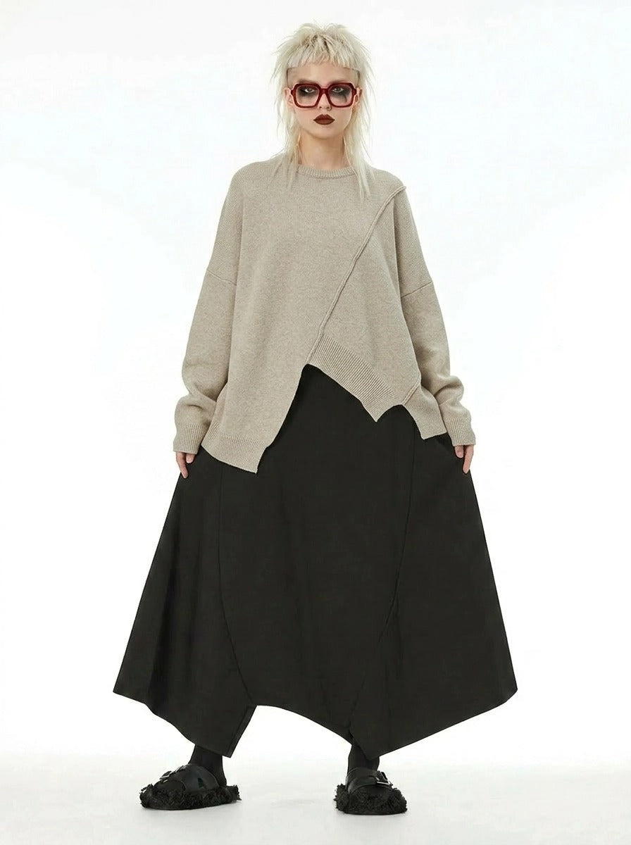 Oatmeal Asymmetrical Oversized Sweater-SimpleModerne