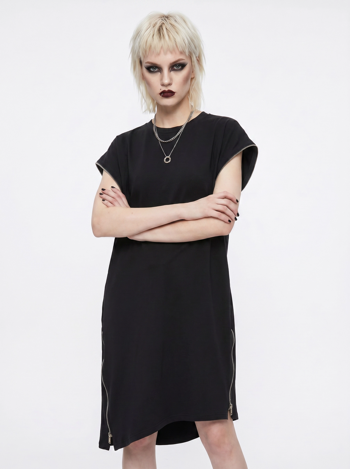 “Zip It” Asymmetric Zip Midi Dress-SimpleModerne