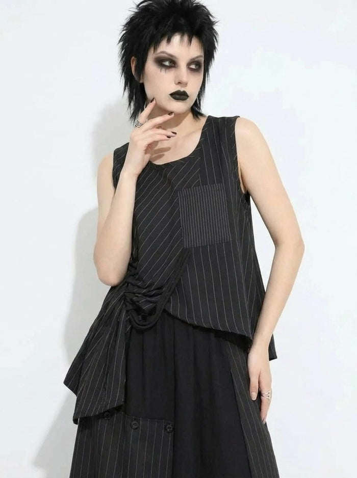 Asymmetrical Pinstripe Draped Top-SimpleModerne