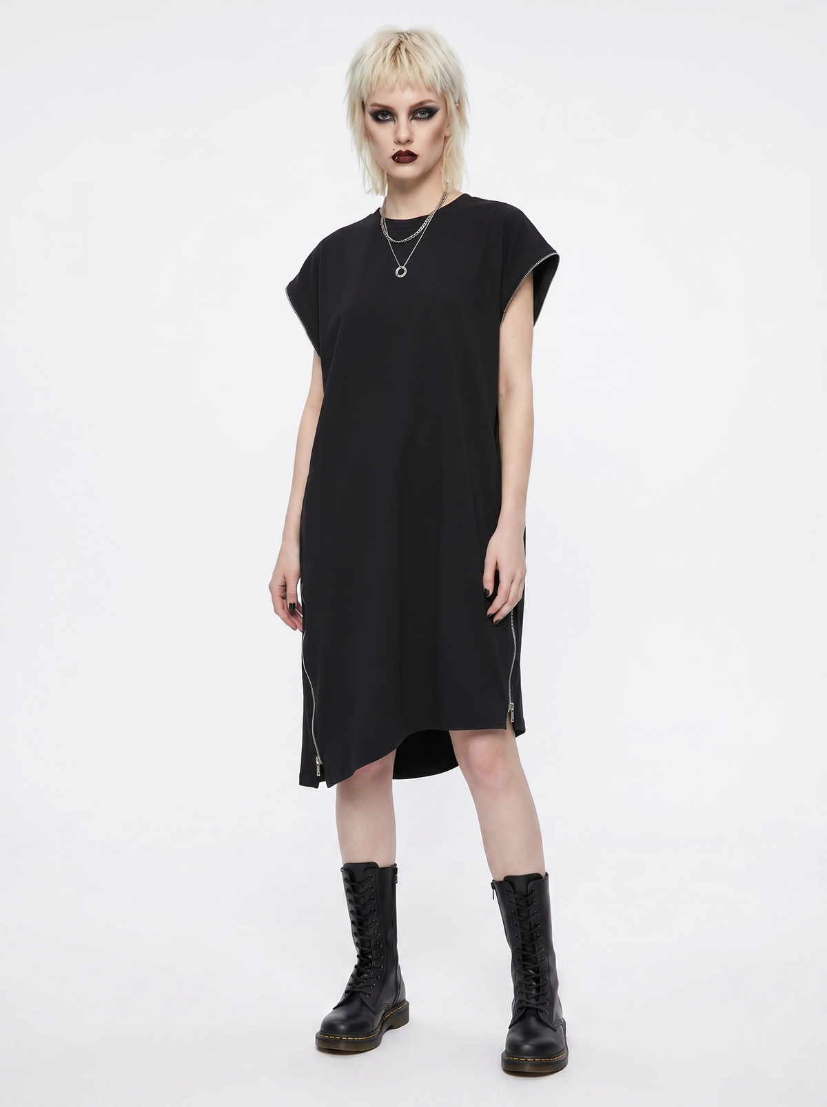 “Zip It” Asymmetric Zip Midi Dress-SimpleModerne