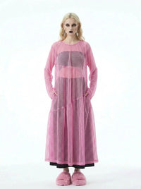 Sheer Mesh Overlay Dress – Pink Statement Layer-SimpleModerne