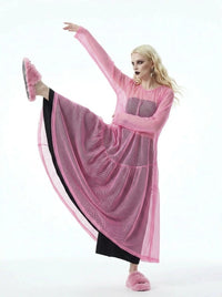 Sheer Mesh Overlay Dress – Pink Statement Layer-SimpleModerne