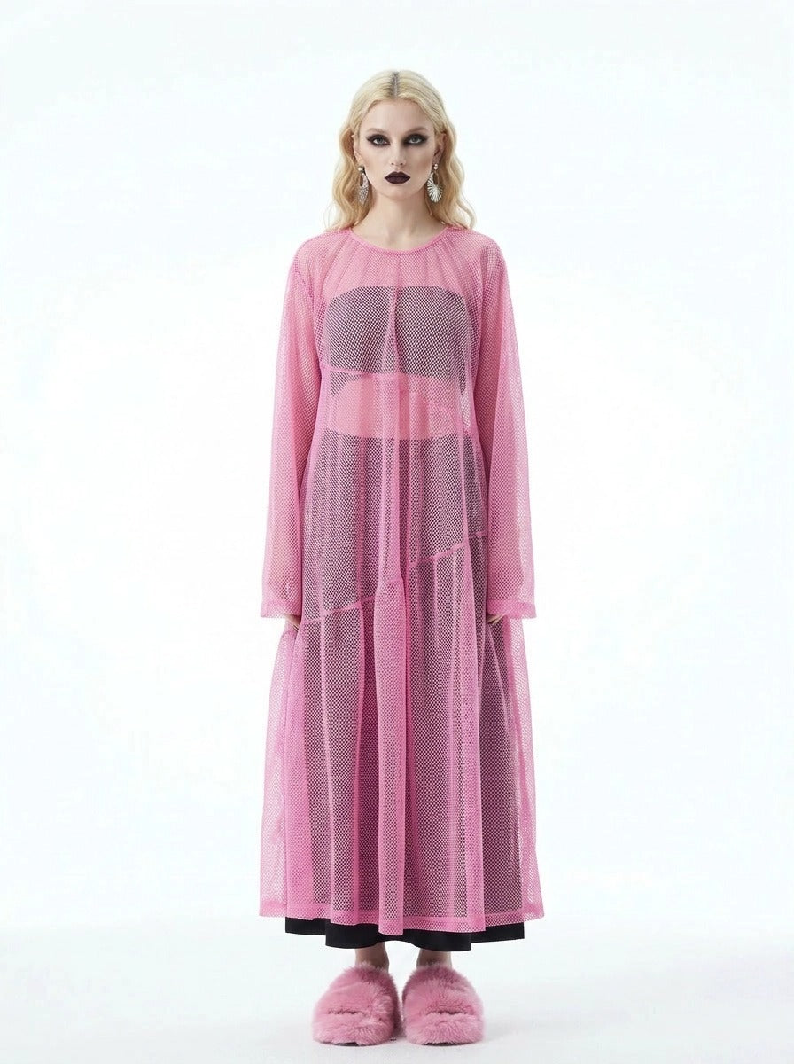 Sheer Mesh Overlay Dress – Pink Statement Layer – SimpleModerne Sheer Mesh Overlay Dress – Pink Statement Layer – SimpleModerne