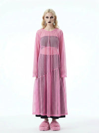 Sheer Mesh Overlay Dress – Pink Statement Layer-SimpleModerne
