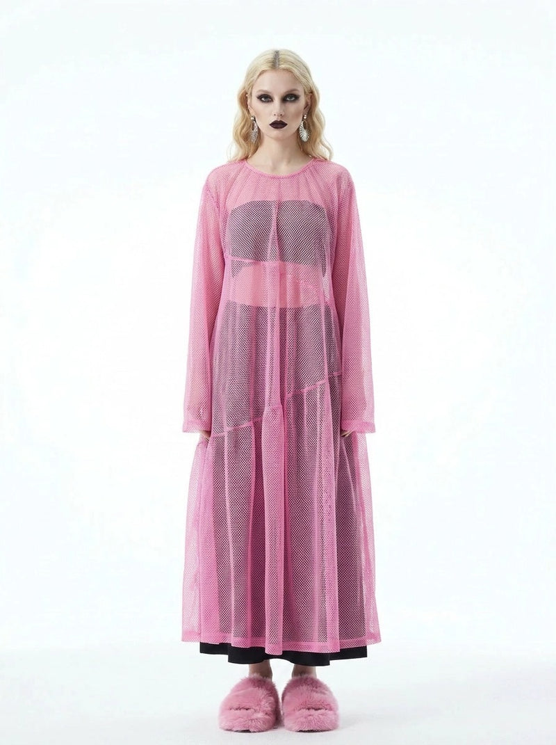Sheer Mesh Overlay Dress  Pink Statement Layer  SimpleModerne