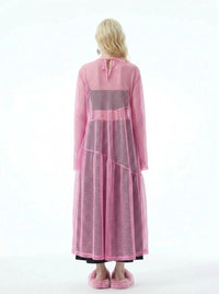 Sheer Mesh Overlay Dress – Pink Statement Layer-SimpleModerne