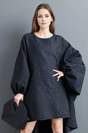 Oversized Lantern Sleeve Dress with Asymmetrical Hemline – Gothic Inspired Minimalism-SimpleModerne