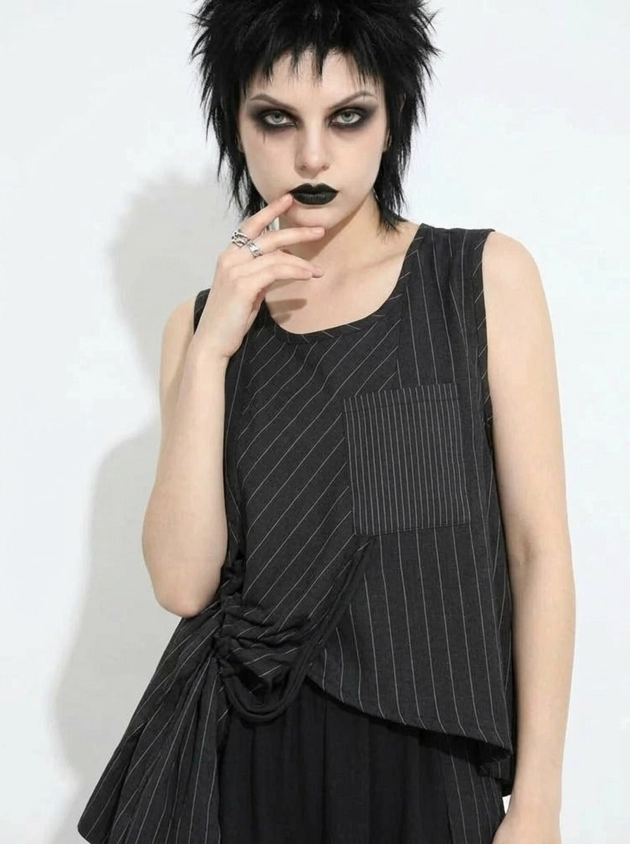 Asymmetrical Pinstripe Draped Top-SimpleModerne