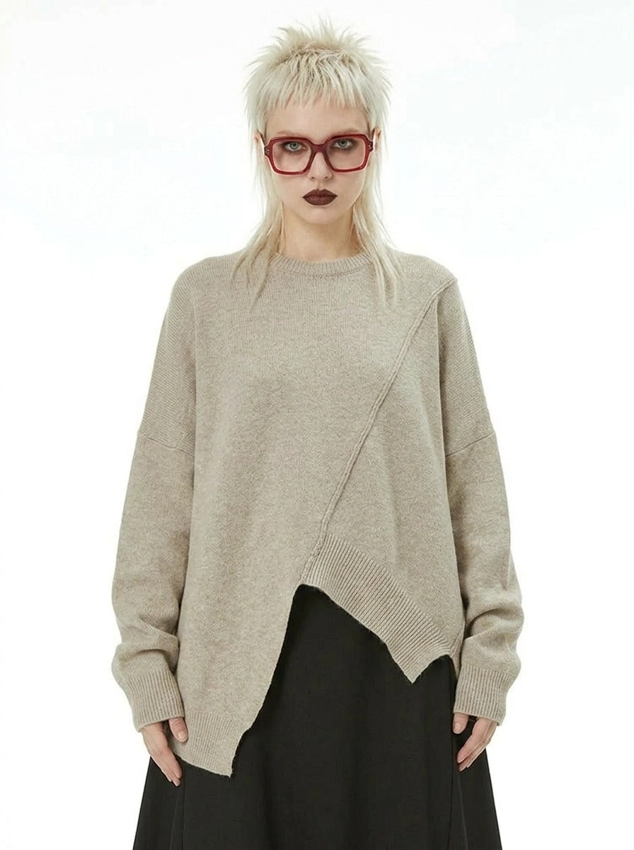 Oatmeal Asymmetrical Oversized Sweater-SimpleModerne