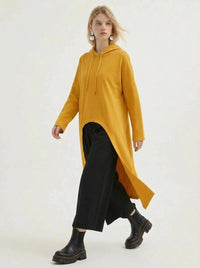 Mustard Asymmetric Hooded Pullover-SimpleModerne