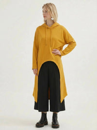 Mustard Asymmetric Hooded Pullover-SimpleModerne