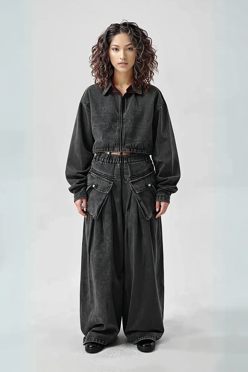 Chic Two Piece Washed Denim Set-SimpleModerne