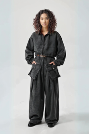 Chic Two Piece Washed Denim Set-SimpleModerne
