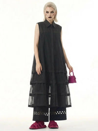 Layered Mesh Sleeveless Shirt-Dress – Available in White, Mint Green, and Black-SimpleModerne