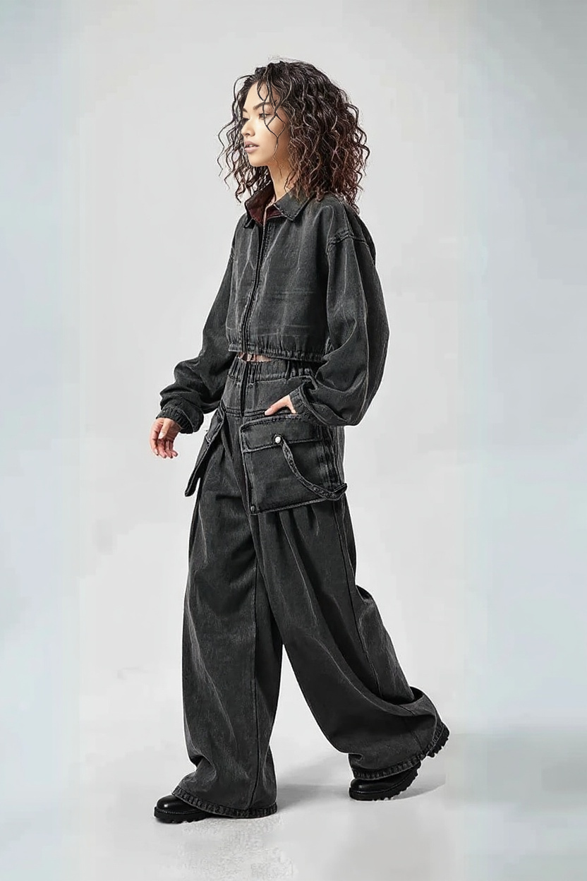 Chic Two Piece Washed Denim Set-SimpleModerne