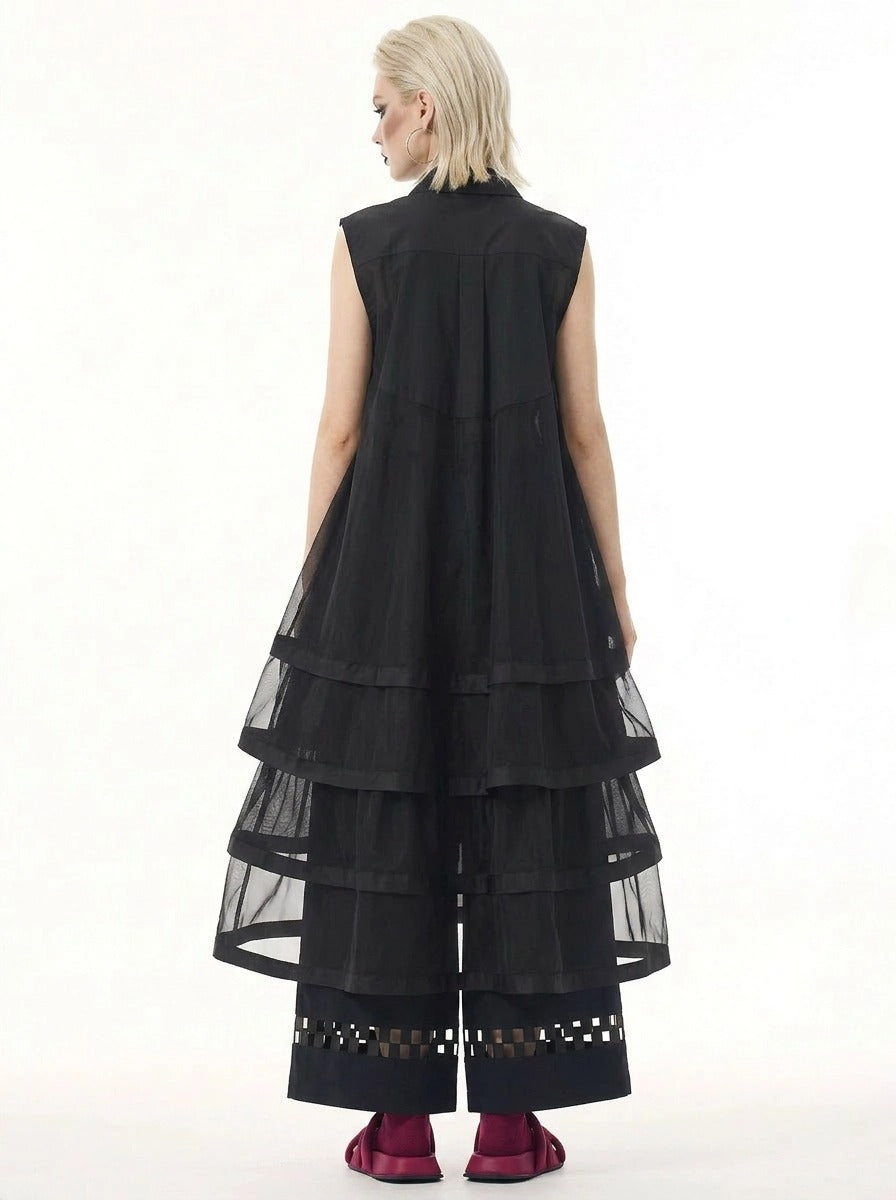 Layered Mesh Sleeveless Shirt-Dress – Available in White, Mint Green, and Black-SimpleModerne
