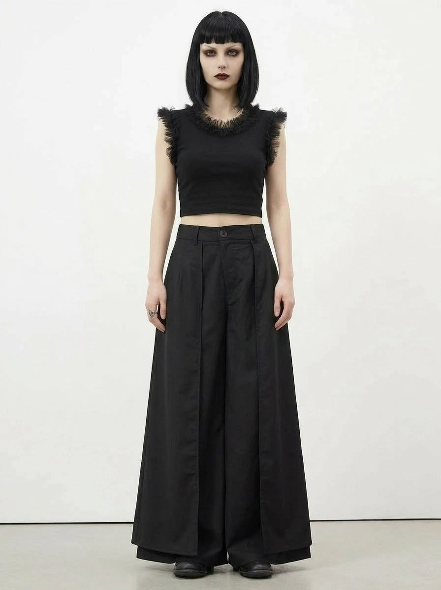 Ruffle Edge Crop Top – Casual Minimal Goth-SimpleModerne