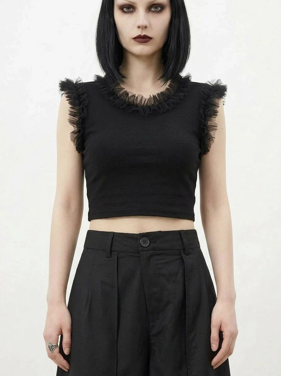 Ruffle Edge Crop Top – Casual Minimal Goth-SimpleModerne