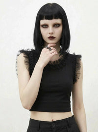 Ruffle Edge Crop Top – Casual Minimal Goth-SimpleModerne