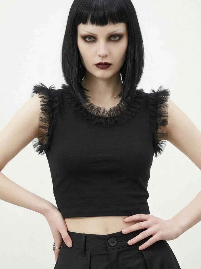 Ruffle Edge Crop Top – Casual Minimal Goth-SimpleModerne
