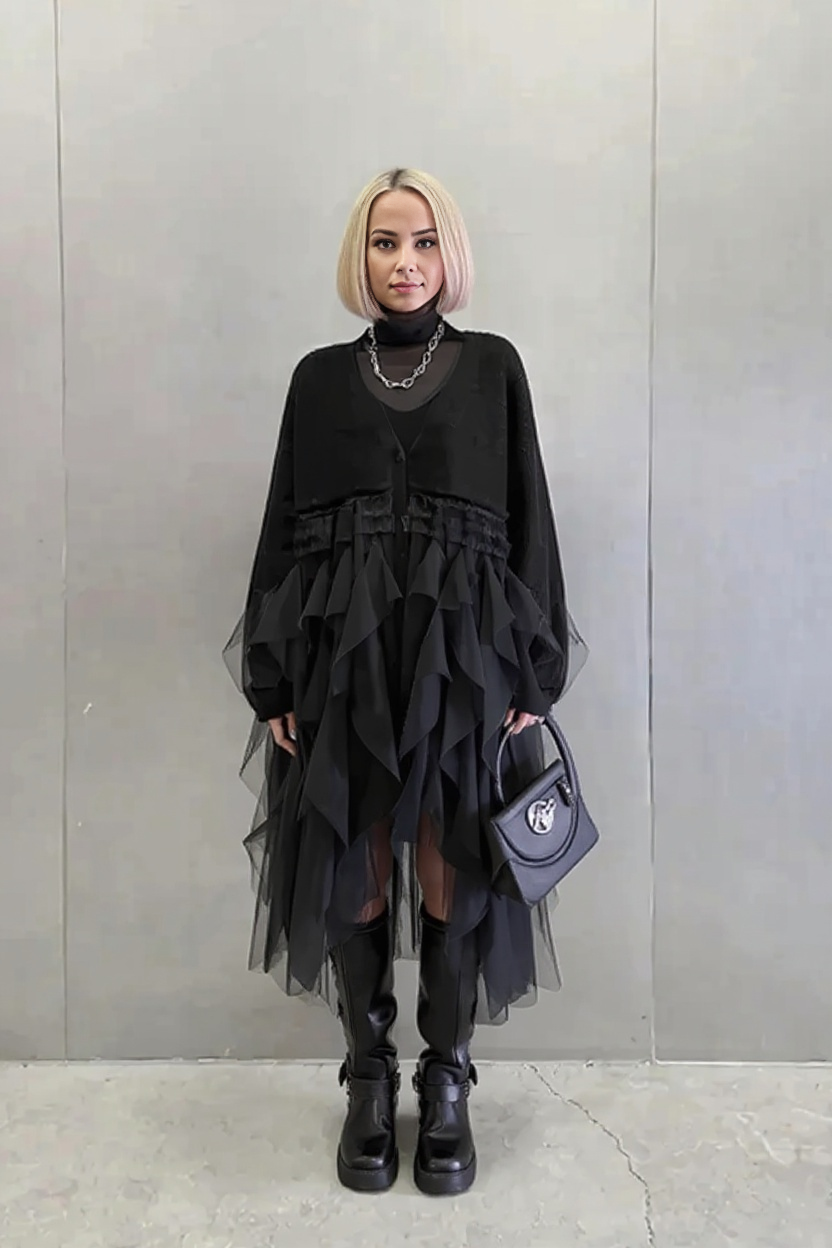 Re-launch Casual Minimal Goth Maxi Cardigan-SimpleModerne