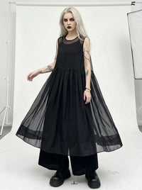 Layered Elegance: Sheer Black Gothic-Inspired Overlay Dress-SimpleModerne