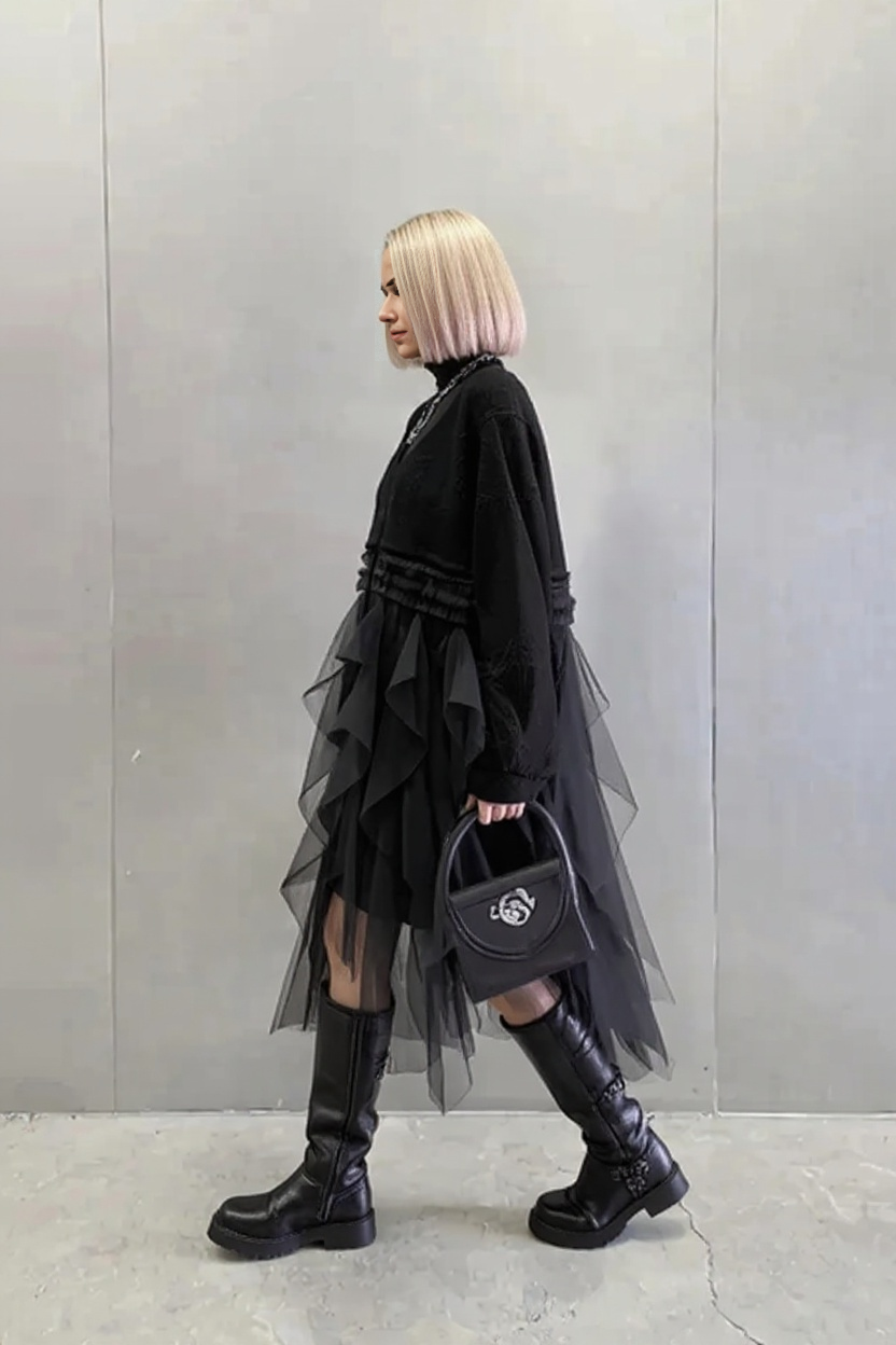 Re-launch Casual Minimal Goth Maxi Cardigan-SimpleModerne