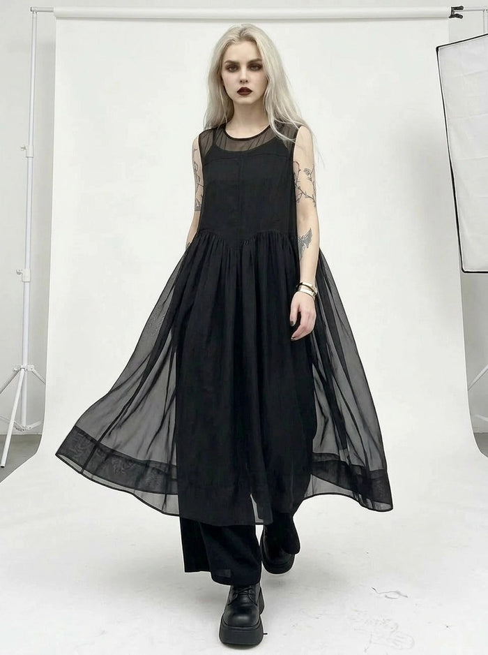 Layered Elegance: Sheer Black Gothic-Inspired Overlay Dress