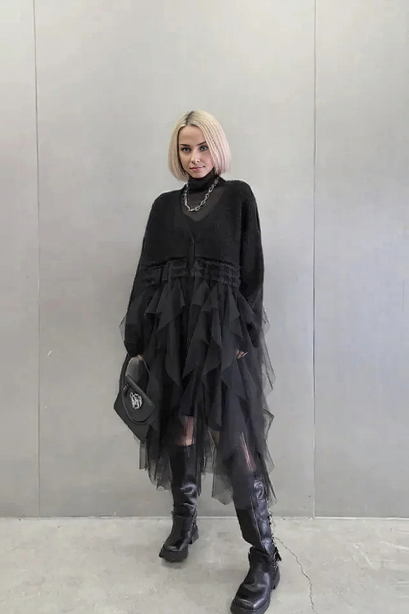 Re-launch Casual Minimal Goth Maxi Cardigan-SimpleModerne