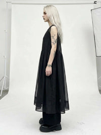 Layered Elegance: Sheer Black Gothic-Inspired Overlay Dress-SimpleModerne