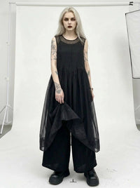 Layered Elegance: Sheer Black Gothic-Inspired Overlay Dress-SimpleModerne