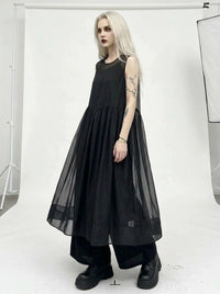 Layered Elegance: Sheer Black Gothic-Inspired Overlay Dress-SimpleModerne