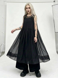 Layered Elegance: Sheer Black Gothic-Inspired Overlay Dress-SimpleModerne